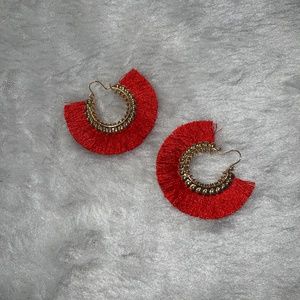 Fringe Hoop Earrings NWOT - Red